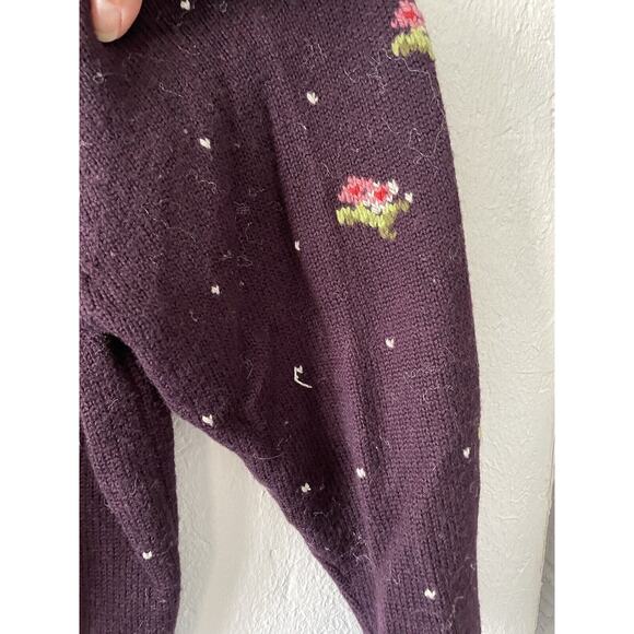 Vintage Herman Geist Hand Embroidered Wool Blend Floral Sweater Padded Size LG - Picture 8 of 10